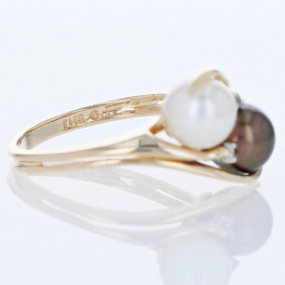 Black Tahitian & White Pearl Diamond 14K Gold Ring - Picture 4 of 5